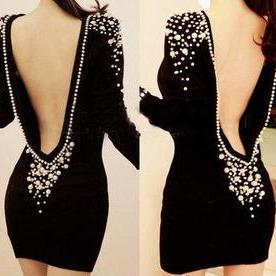 Sexy Short Back Off Backless Plastic Pearl Beaded..