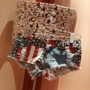 Jeans Shorts With Us Flag 001