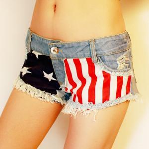Jeans Shorts With Us Flag 002