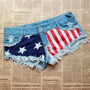 Jeans Shorts With Us Flag 002