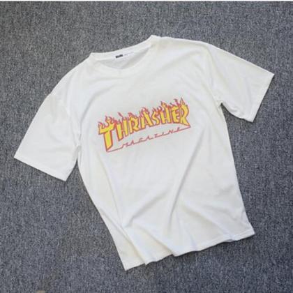 Round Neck Thrasher Print Cotton T-shirt Top